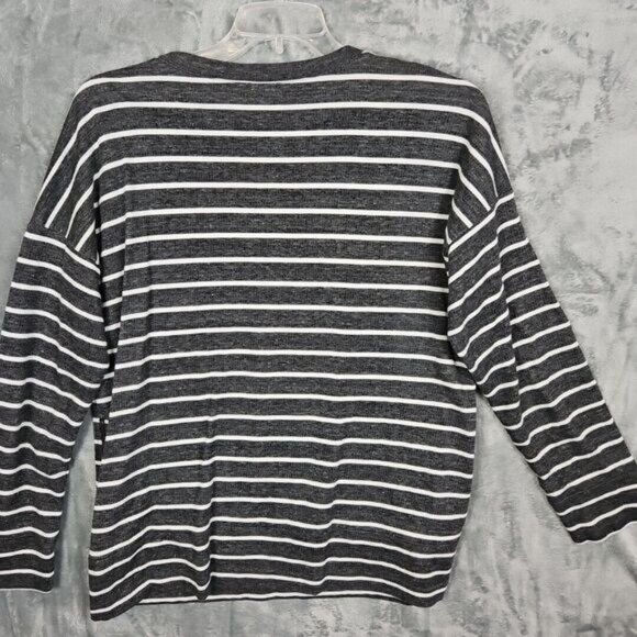 Loft Women's Gray White Zip Side Top  Lg top pullover long sleeve cotton blend - Picture 7 of 9